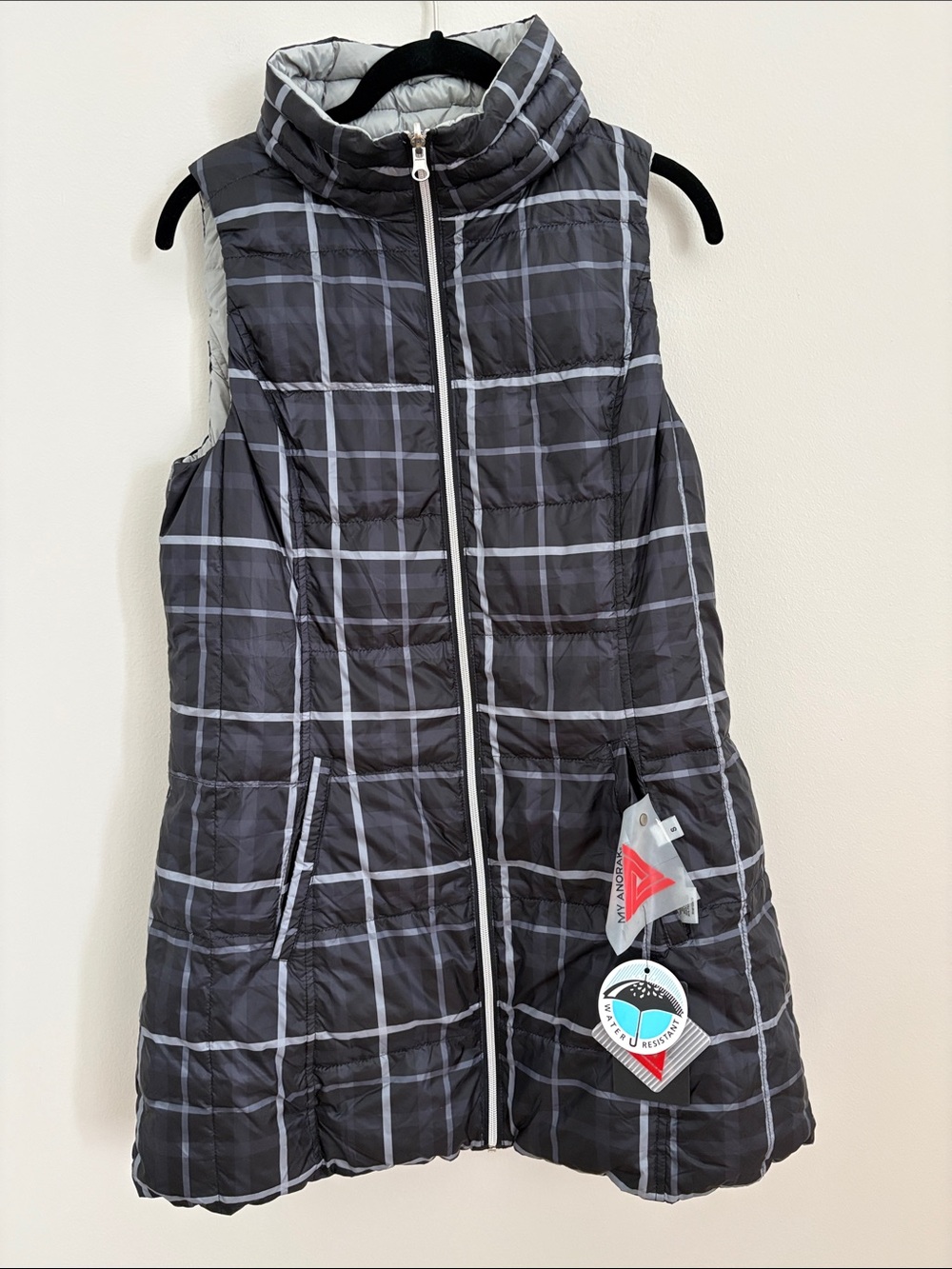 ANORAK Gray Plaid Duck Down Lightweight Ling Puffer Vest NWTS